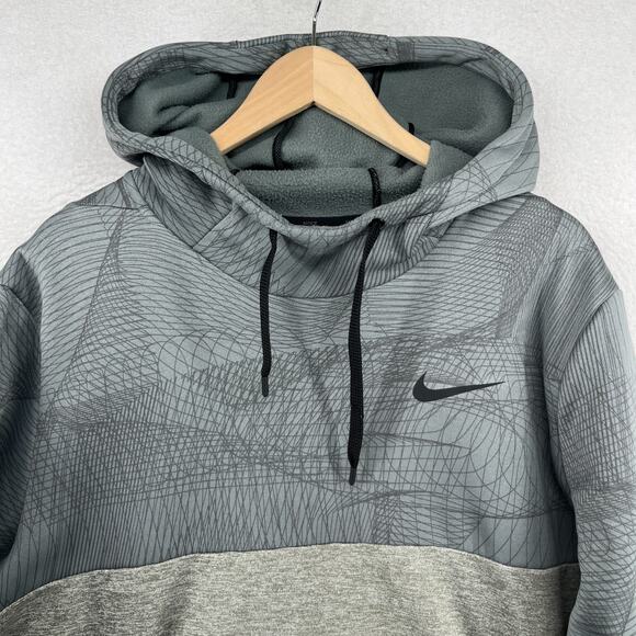 NIKE Hoodie Mens XL Thema Fleece Dri-Fit Pullover AOP Training Sweatshirt Gray - Picture 3 of 14